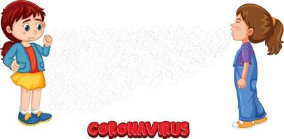 coronavirus teckensnitt i tecknad stil med en tjej tittar på sin vän nysar isolerad på vit bakgrund vektor