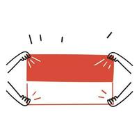 hand dragen klotter hand innehav indonesiska flagga illustration vektor