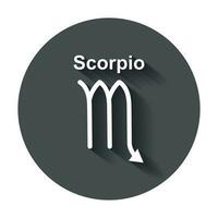 Skorpion Tierkreis unterzeichnen. eben Astrologie Vektor Illustration mit lange Schatten.