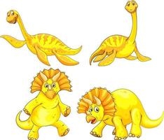 Satz gelbe Dinosaurier-Zeichentrickfigur vektor