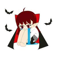 ein jung Anime Vampir Mädchen ist Weinen. Karikatur Halloween Symbol, nett Dame im Vampir Kostüm isoliert auf Weiß. Vektor Illustration Design.