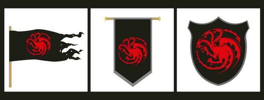 uppsättning av tre emblem trehuvad drake illustration. drake maskot konst. vektor illustration design.