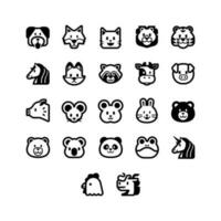 uppsättning av djur ansikte ikoner. enkel silhuetter stil ikoner packa. vektor