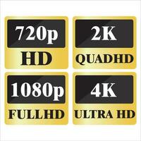 4k UltraHD , 2k quadhd , 1080 full HD och 720 hd mått av video vektor