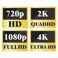 4k ultrahd , 2k quadhd , 1080 fullhd und 720 hd Maße von Video vektor