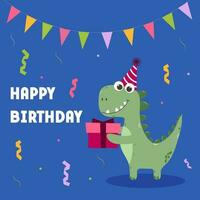 födelsedag kort med dinosaurie karaktär. vektor illustration för barn t-shirts, klistermärken, hälsning kort.