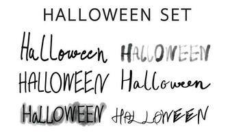 Halloween einstellen Sammlung glücklich Text Schriftart Kalligraphie Hand geschrieben Beschriftung glücklich Halloween Oktober Grusel 31 dreißig einer gespenstisch Alphabet schwarz dunkel Botschaft Kunst Charakter Dekoration Nacht Typografie vektor