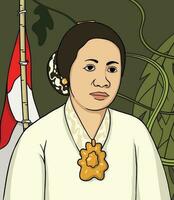 kartini porträtt illustration. Lycklig indonesiska nationell hjältar dag vektor