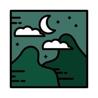 Landschaft Berge Natur Nacht Mond Wolken Himmel Cartoon Linie und Füllstil vektor
