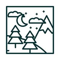 Landschaft Bergkiefern Nacht Mond Himmel Natur Szene Symbol Leitung Stil vektor