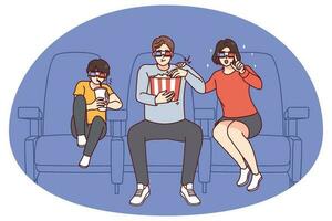 Lycklig familj med unge tittar på film i bio vektor