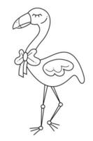 süß und komisch stolz Flamingo mit ein Bogen um seine Nacken. Gekritzel schwarz und Weiß Vektor Illustration.