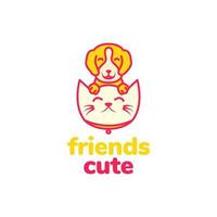 Tier Haustiere Kätzchen Hündchen Maskottchen Karikatur süß bunt Logo Design Vektor