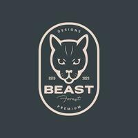 djur- fä vilda djur och växter skog katt huvud årgång bricka logotyp design vektor