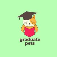 Tier Haustiere Katze Kätzchen Absolvent Hut Studie Maskottchen Karikatur Logo Design Vektor