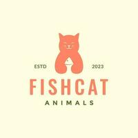 Tier Haustiere Katze Fang Fisch Essen einfach Jahrgang Hipster Logo Design Vektor