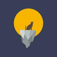 djur- husdjur katt topp sten solnedgång modern logotyp design vektor