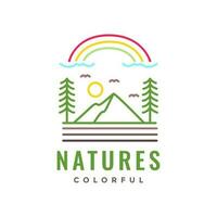 Panorama Natur montieren Kiefern Baum Regenbogen Linie Kunst bunt Logo Vektor Symbol Illustration