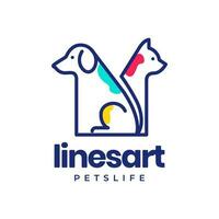 Hund Katze Haustiere Linien atr bunt abstrakt modern minimal Maskottchen Logo Vektor Symbol Illustration