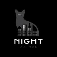 katt natt stad byggnad mörk modern maskot minimal logotyp ikon vektor illustration