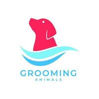 Hund Wasser Pflege sauber Welle Waschen abstrakt bunt Maskottchen Logo Vektor Symbol Illustration