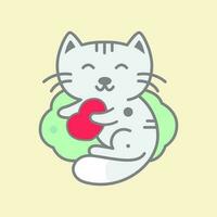 Katze Haustiere grau süß Liebhaber Herz Schlaf entspannen Karikatur süß modern Maskottchen Logo Vektor Symbol Illustration