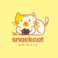 Katze Haustiere Snack Essen Essen Maskottchen Karikatur bunt modern Logo Vektor Symbol Illustration