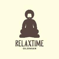 alt Mann entspannen Zeit Yoga Behandlung minimal Jahrgang einfach Logo Vektor Symbol Illustration