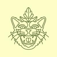 brüllen Tiger Kopf Tier Tierwelt Urwald Blätter Natur Jahrgang Hipster Maskottchen Logo Vektor Symbol Illustration