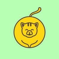 katt husdjur fett cirkel maskot tecknad serie söt leende Lycklig logotyp vektor ikon illustration
