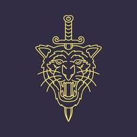 ryta tiger huvud fä vilda djur och växter djungel svärd rader minimal årgång hipster maskot logotyp vektor ikon illustration