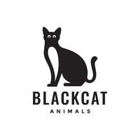 svart katt sitta husdjur platt maskot minimal modern enkel logotyp ikon vektor illustration