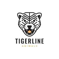 Tiger Kopf brüllen Tierwelt Tier Urwald Wald Linien minimal Jahrgang Hipster Logo Symbol Vektor Illustration