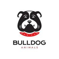 Bulldogge Kopf Hund schwarz Haustiere Maskottchen Karikatur modern minimal einfach Logo Symbol Vektor Illustration