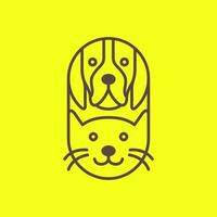 Hund und Katze Haustiere Linien Kunst modern geometrisch gerundet Maskottchen Karikatur Logo Symbol Vektor Illustration