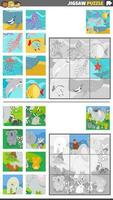 Puzzle Puzzle Spiele einstellen mit Karikatur wild Tier Zeichen vektor