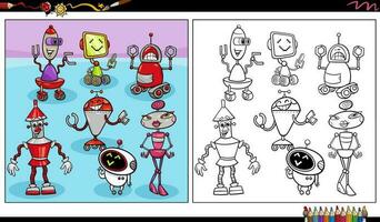 Comic Roboter oder Droiden Zeichen Gruppe Färbung Seite vektor