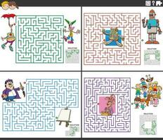 labyrint spel aktivitet uppsättning med tecknad serie tecken vektor