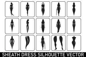 slida klänning silhuett vektor, mode silhuett, klänning illustration, vektor klänning mall.