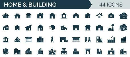 Zuhause und Gebäude Symbol einstellen Vektor. Sammlung von Haus, Gebäude, Wohnung, die Architektur, und Konstruktion solide Symbole vektor