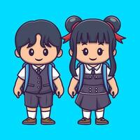 söt pojke och flicka bär enhetlig gående till skola vektor illustration