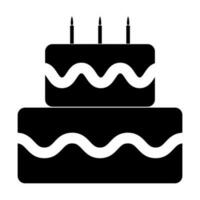 Geburtstag Kuchen Vektor Symbol Geburtstag Feier mit drei Kerzen zum Grafik Design, Logo, Webseite, Sozial Medien, Handy, Mobiltelefon Anwendung, ui Illustration