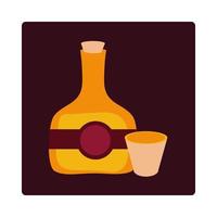 Tag der toten Tequila-Flasche und Tasse mexikanischer Feierikonenblock und flach vektor