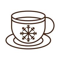 Frohe frohe weihnachten kaffeetasse mit schneeflockendekorationsfeier festliche lineare ikonenart vektor