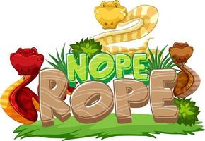 viele Schlangen-Cartoon-Figur mit Nope Rope Font-Banner isoliert vektor