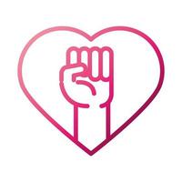 Feminismus-Bewegungssymbol hob die Hand im Gradientenstil für weibliche Rechte des Herzens vektor