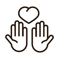 händer med hjärtan stödja välgörenhetsdonation och kärlekslinje ikon vektor