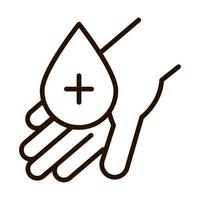 hand med blod droppe medicinsk välgörenhetsdonation och kärlekslinje ikon vektor