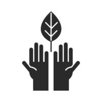 Hände mit Blattökologie-Natur-Umwelt-Silhouette-Symbol vektor
