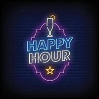 happy hour neonskyltar stil text vektor